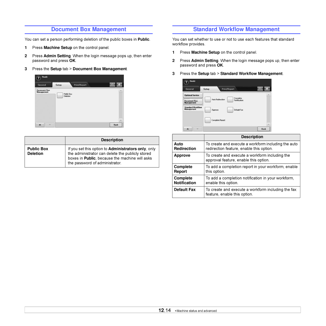 Samsung CLX-8540ND manual Document Box Management, Standard Workflow Management 