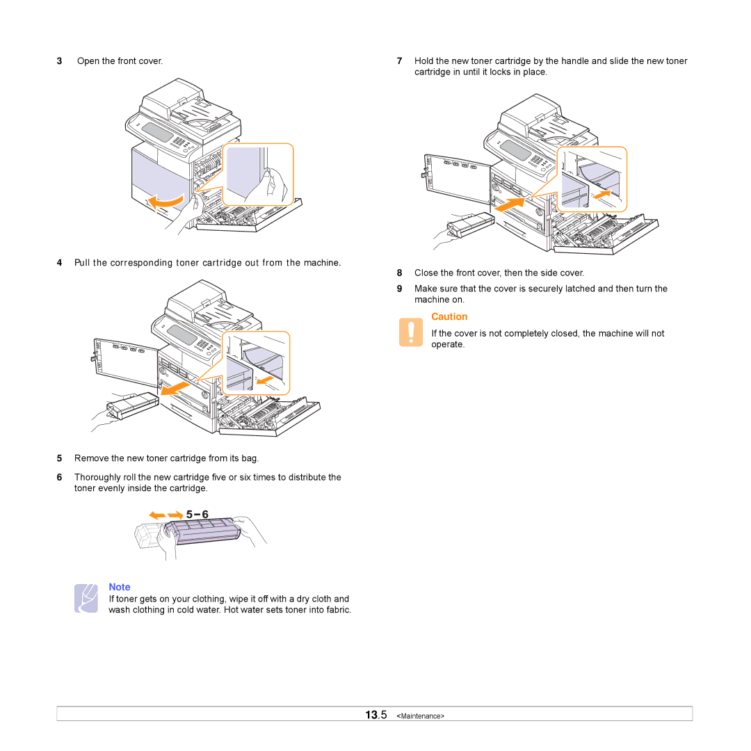 Samsung CLX-8540ND manual Pull the corresponding toner cartridge out from the machine 