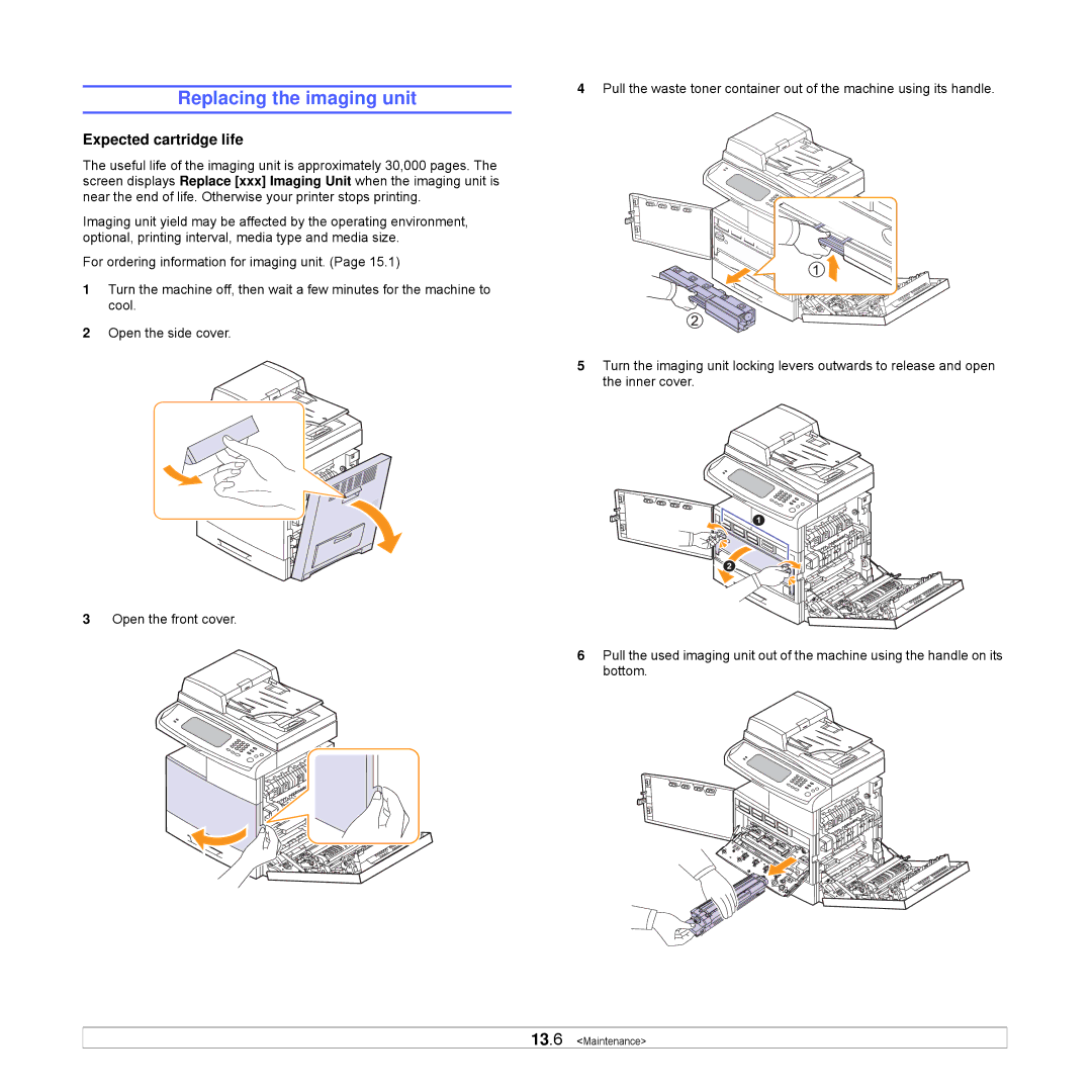 Samsung CLX-8540ND manual Replacing the imaging unit, Expected cartridge life 