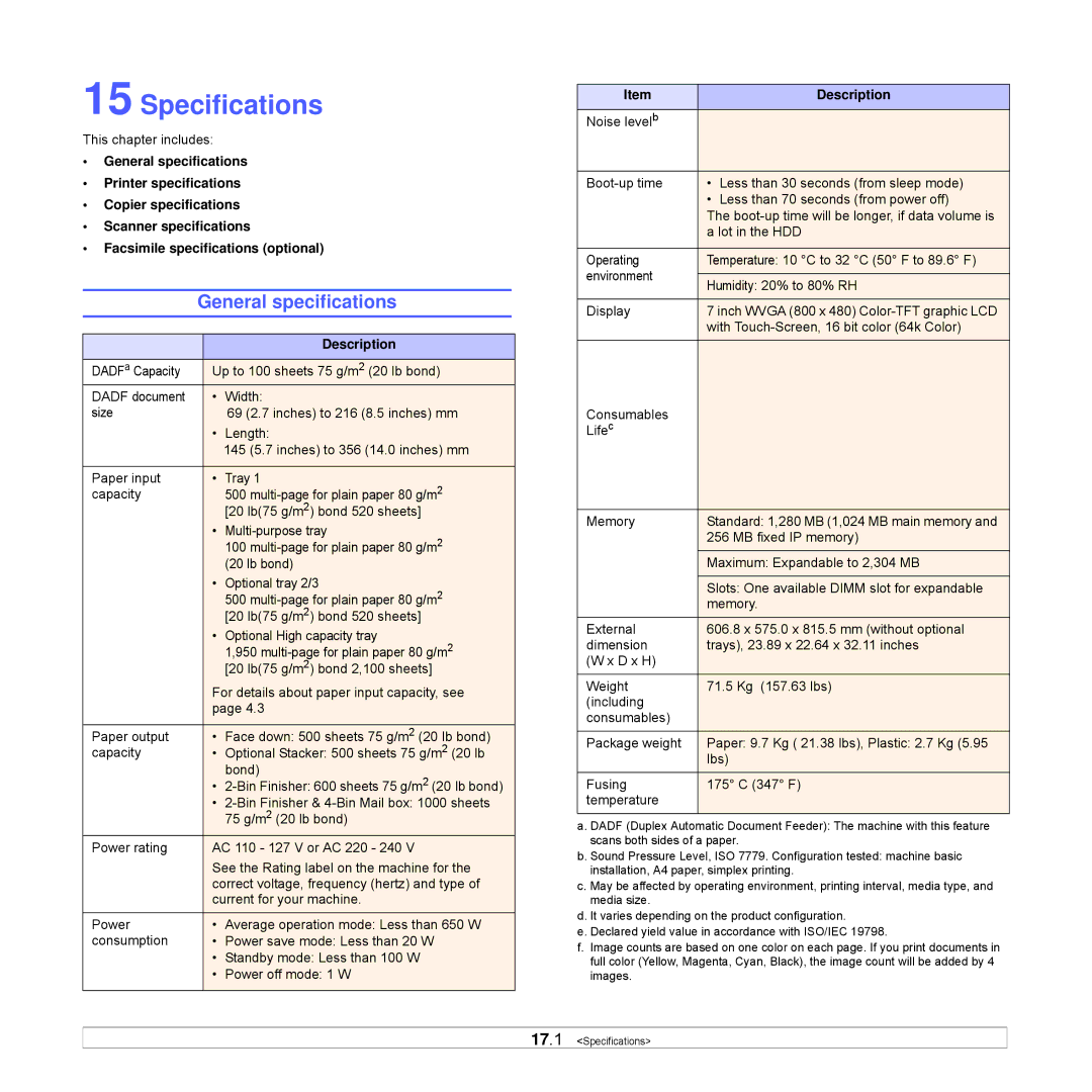 Samsung CLX-8540ND manual Specifications, General specifications 