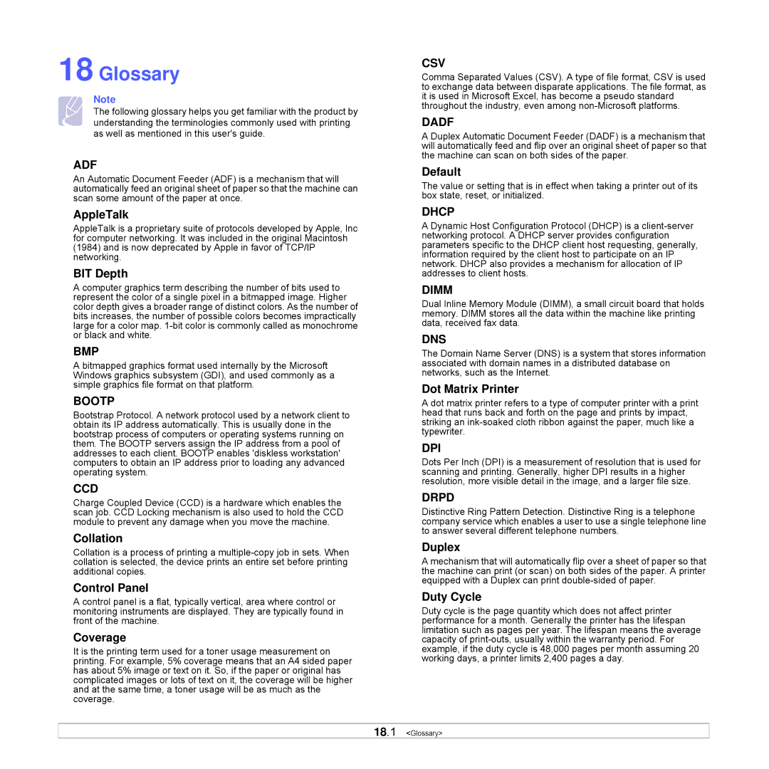 Samsung CLX-8540ND manual Glossary, Adf 