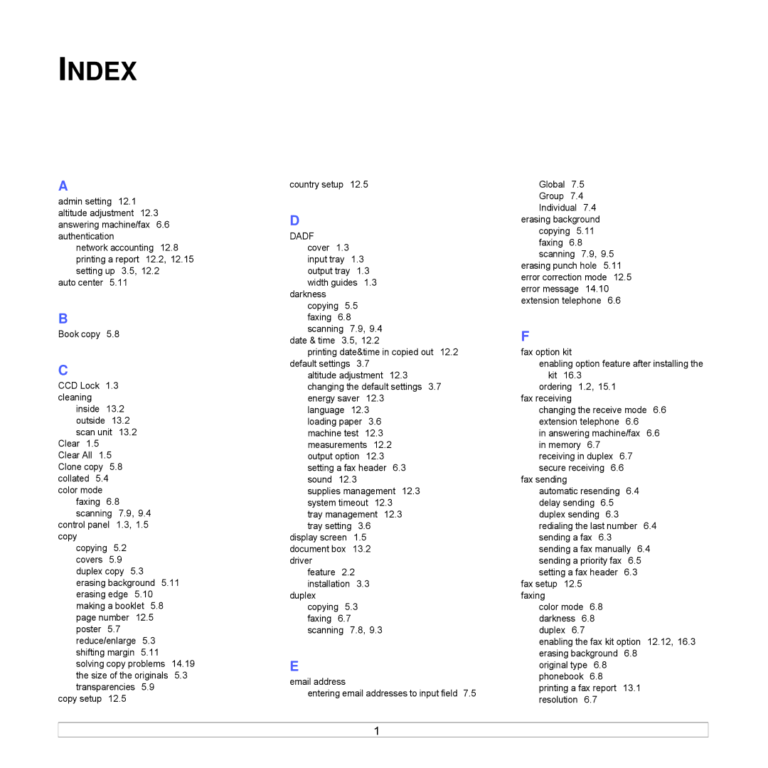 Samsung CLX-8540ND manual Index 