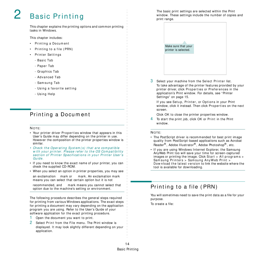 Samsung CLX-8540ND manual Printing a Document, Printing to a file PRN 