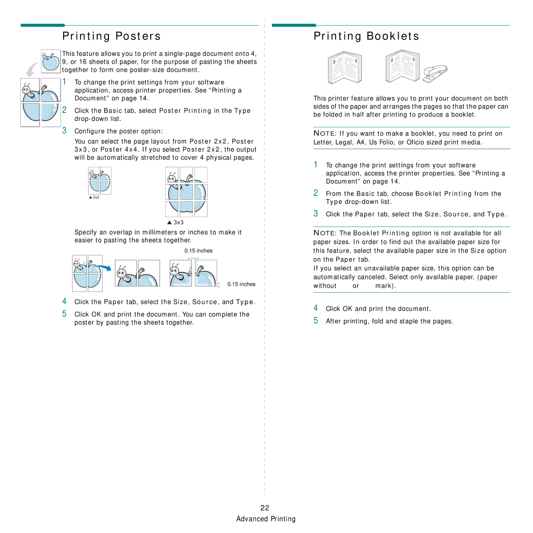 Samsung CLX-8540ND manual Printing Posters, Printing Booklets, Poster Printing in the Type 