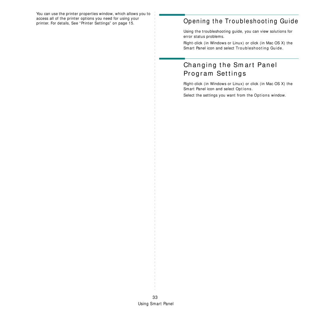 Samsung CLX-8540ND manual Opening the Troubleshooting Guide, Changing the Smart Panel Program Settings 