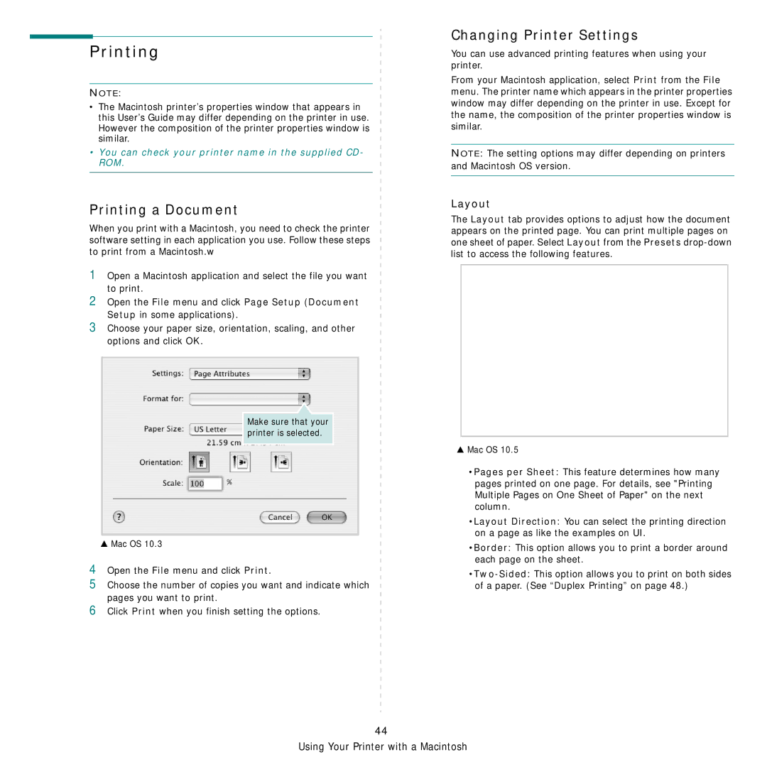 Samsung CLX-8540ND manual Printing a Document, Changing Printer Settings, Layout 