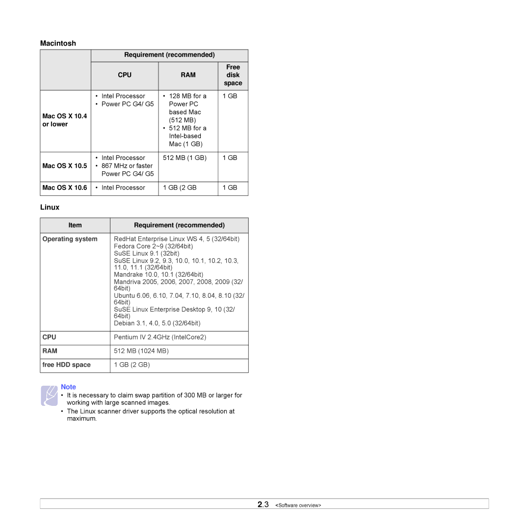 Samsung CLX-8540ND manual Macintosh, Linux 