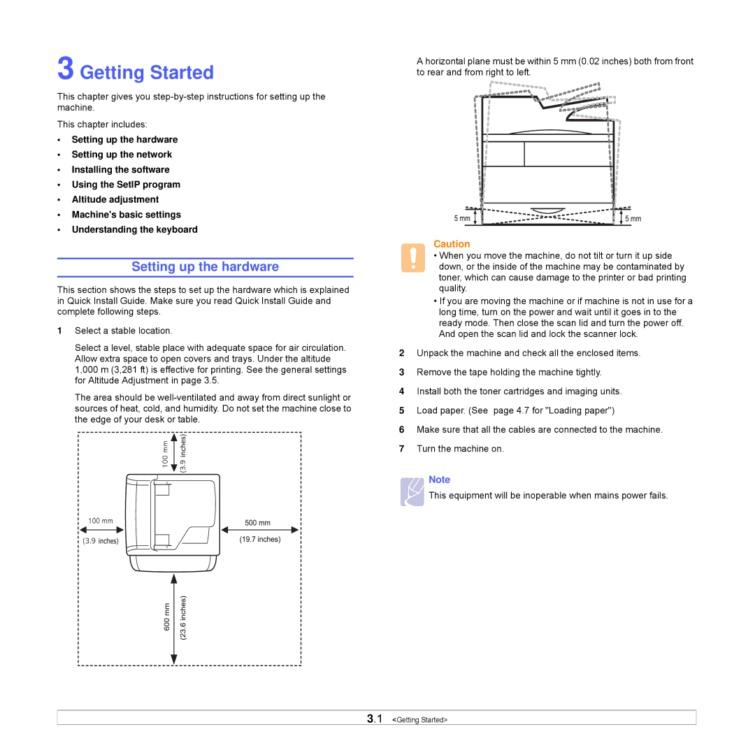 Samsung CLX-8540ND manual Getting Started, Setting up the hardware 