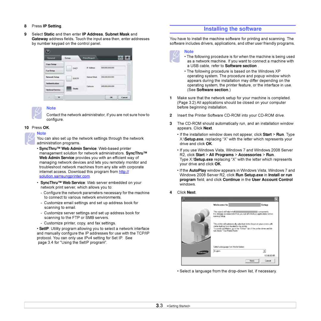 Samsung CLX-8540ND manual Installing the software 