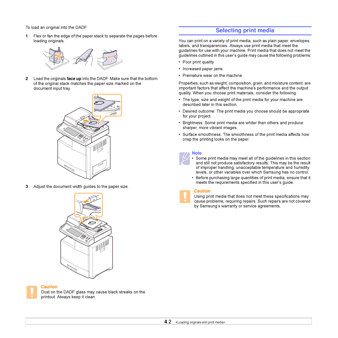 Samsung CLX-8540ND manual Selecting print media 