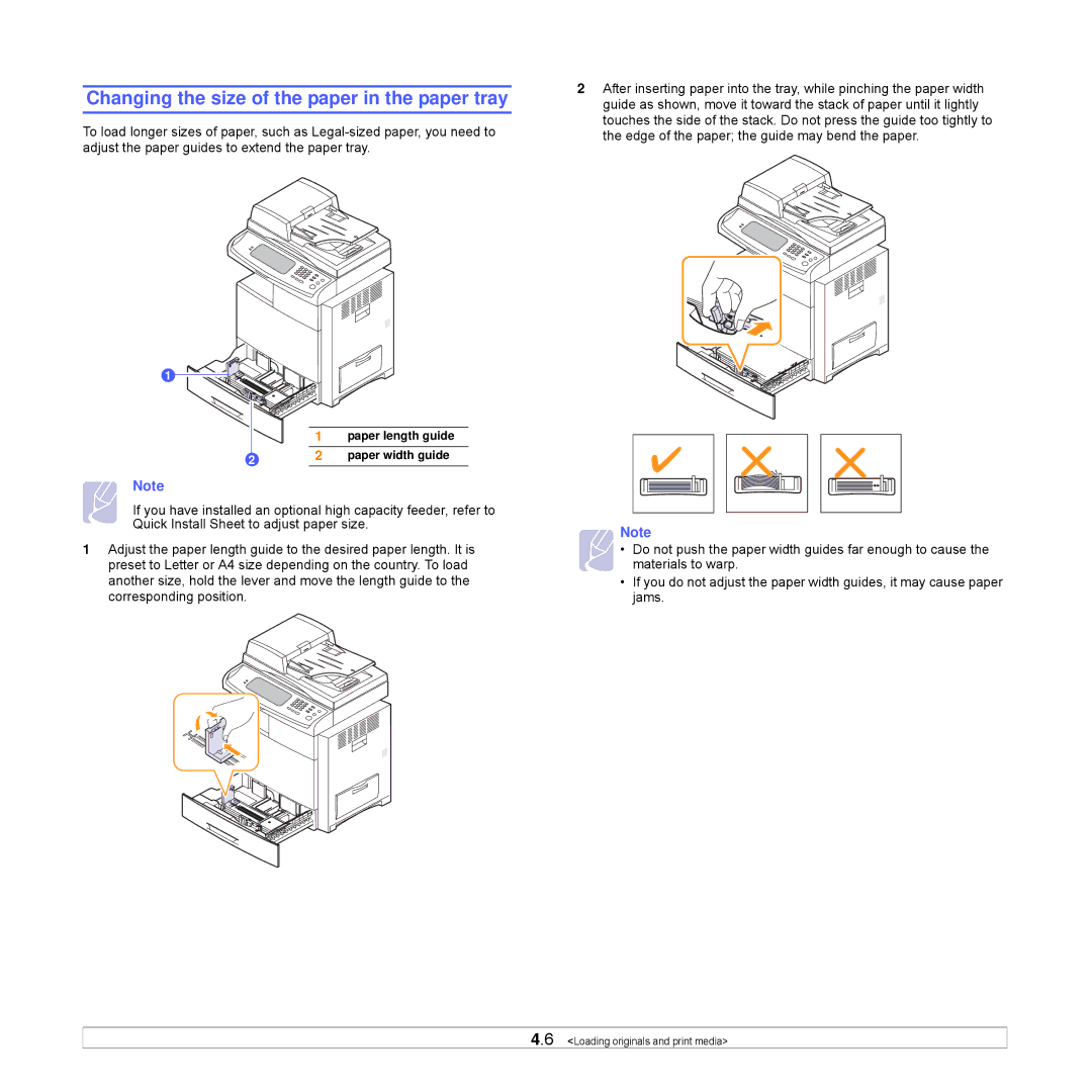 Samsung CLX-8540ND manual Changing the size of the paper in the paper tray 