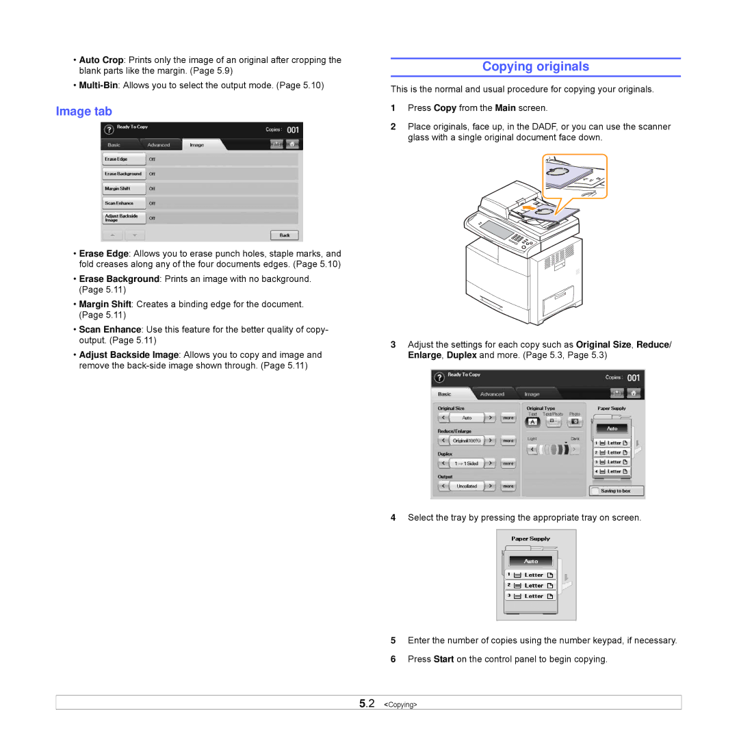 Samsung CLX-8540ND manual Copying originals, Image tab 