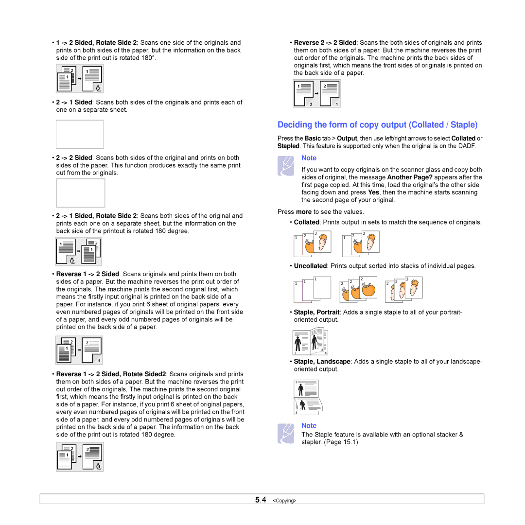 Samsung CLX-8540ND manual Deciding the form of copy output Collated / Staple 