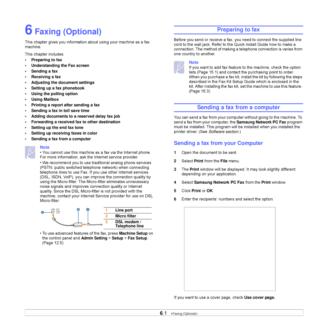 Samsung CLX-8540ND Faxing Optional, Preparing to fax, Sending a fax from a computer, Sending a fax from your Computer 