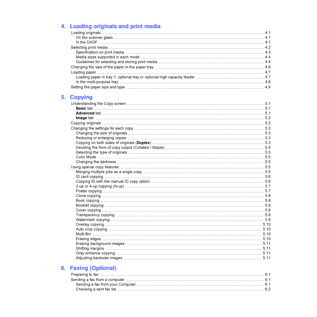 Samsung CLX-8540ND manual Loading originals and print media, Copying, Faxing Optional 