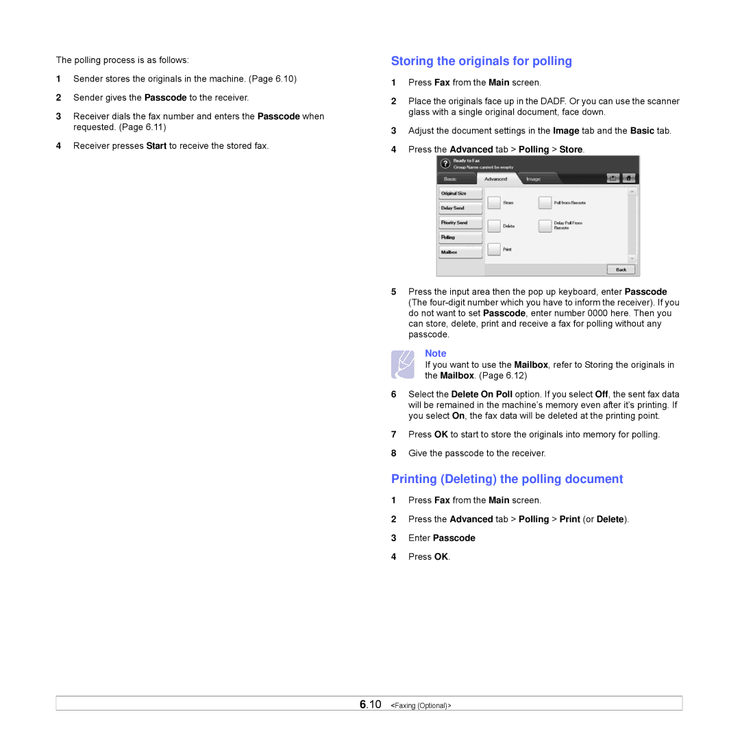 Samsung CLX-8540ND manual Storing the originals for polling, Printing Deleting the polling document 