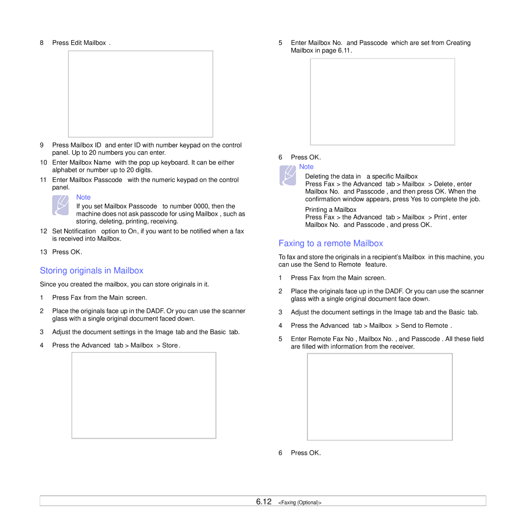 Samsung CLX-8540ND manual Storing originals in Mailbox, Faxing to a remote Mailbox 