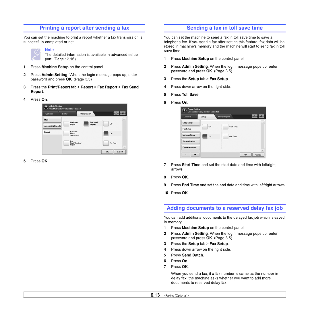 Samsung CLX-8540ND manual Printing a report after sending a fax, Sending a fax in toll save time, Press Toll Save 