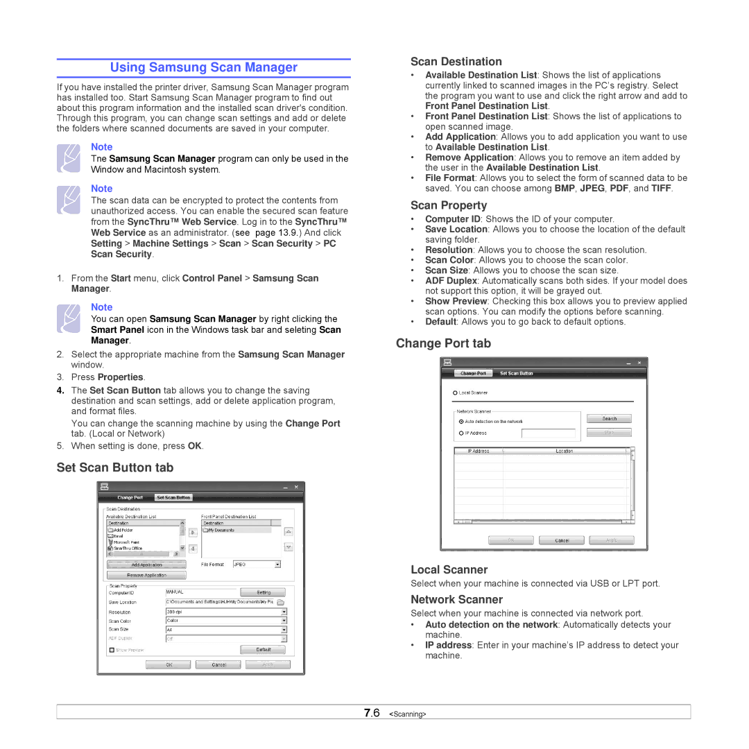 Samsung CLX-8540ND manual Using Samsung Scan Manager, Press Properties 