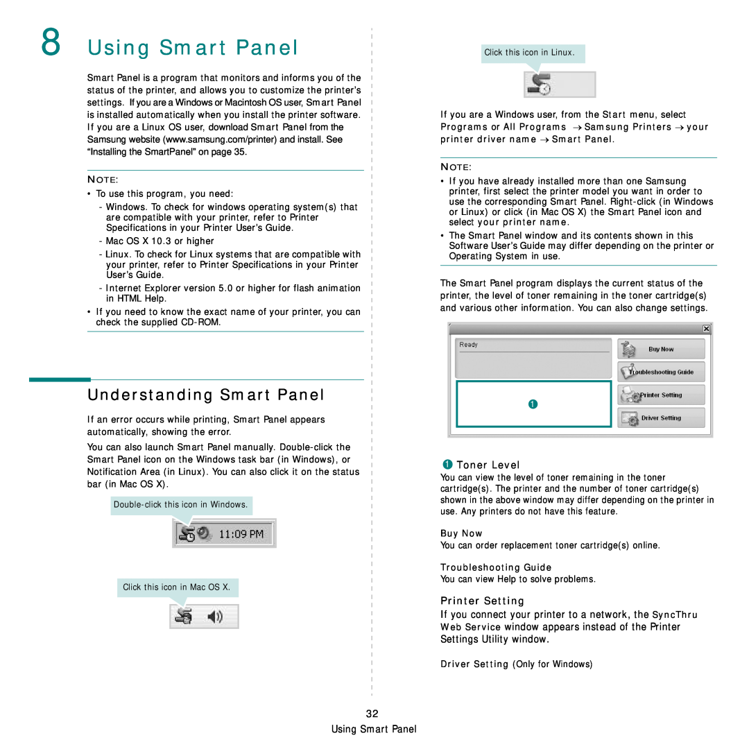 Samsung CLX-8540ND manual Using Smart Panel, Understanding Smart Panel, Toner Level, Printer Setting, Buy Now 