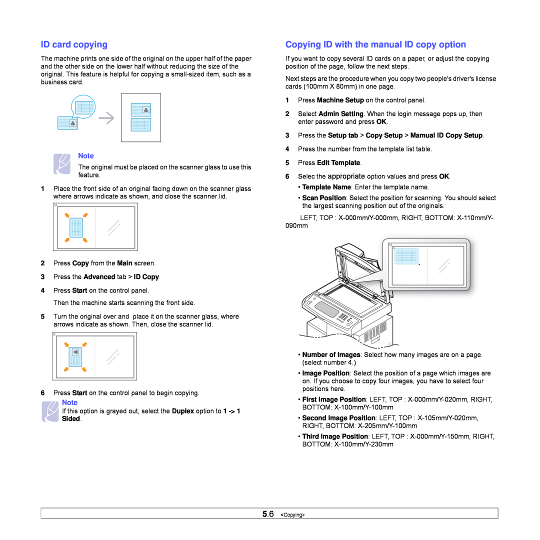 Samsung CLX-8540ND ID card copying, Copying ID with the manual ID copy option, Press Edit Template 
