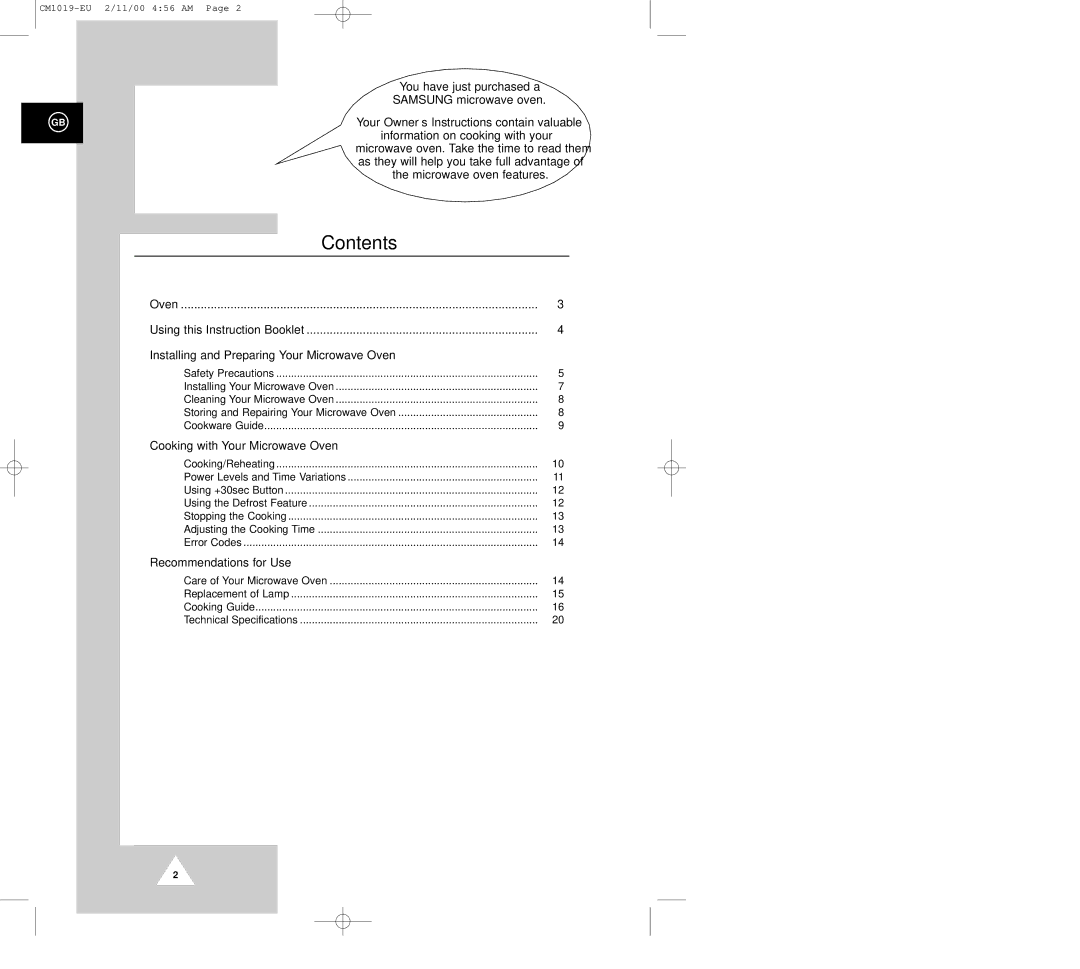 Samsung CM1019 manual Contents 