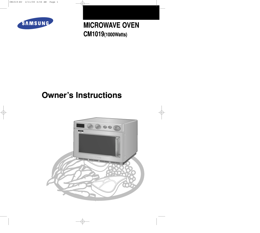Samsung manual Owner’s Instructions, Microwave Oven, CM10191000Watts, Code No, CM1019-EU 2/11/00 456 AM Page 