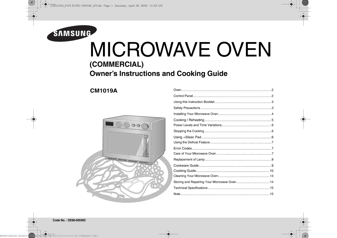 Samsung CM1019A/XEU manual Cooking / Reheating, Using +30sec Pad, Error Codes, Cookware Guide Cooking Guide 