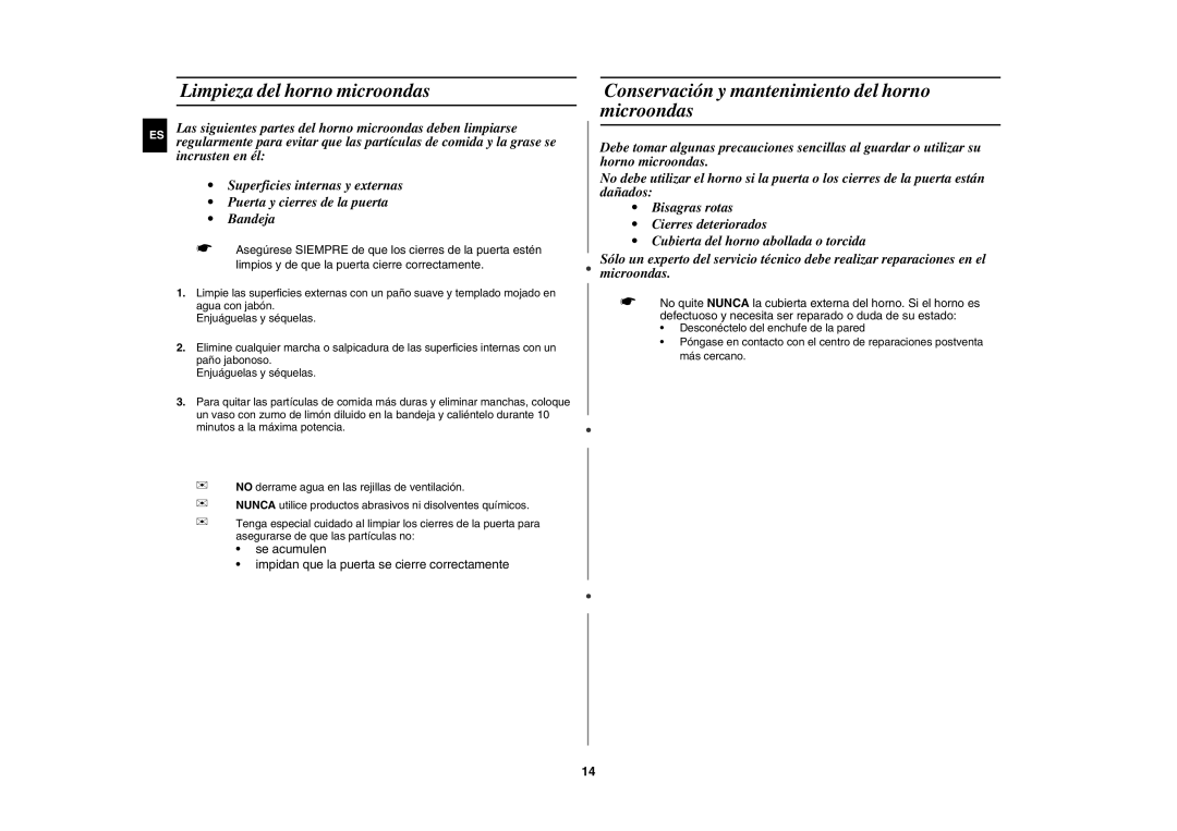 Samsung CM1019A/XEU manual Limpieza del horno microondas, Conservación y mantenimiento del horno microondas 