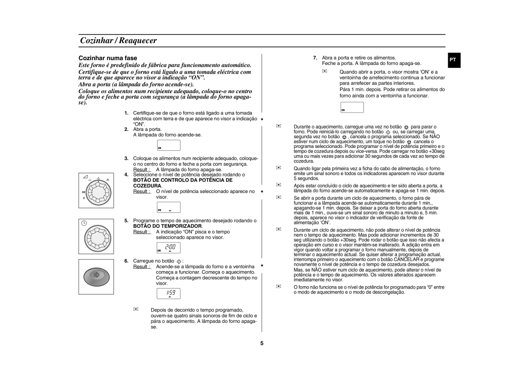 Samsung CM1019A/XEU manual Cozinhar / Reaquecer, Cozinhar numa fase 