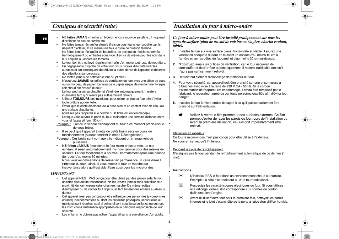 Samsung CM1019A/XEU manual Instructions 