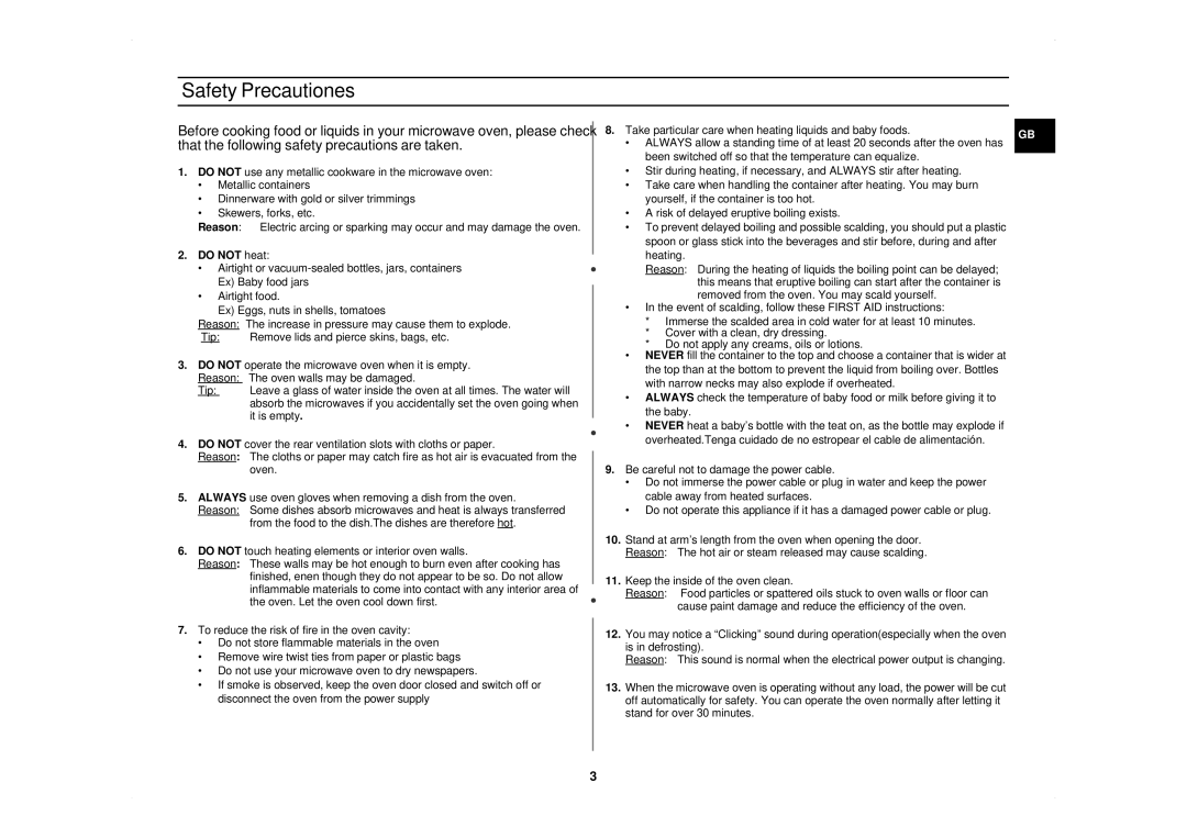 Samsung CM1019/XET manual Safety Precautiones, Do not heat 