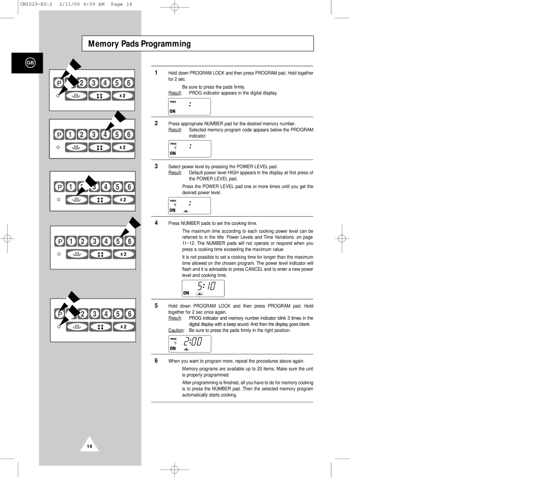 Samsung CM1029 manual Memory Pads Programming 