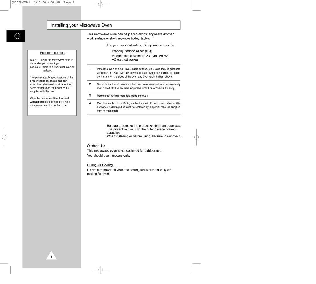 Samsung CM1029 manual Installing your Microwave Oven, Recommendations 