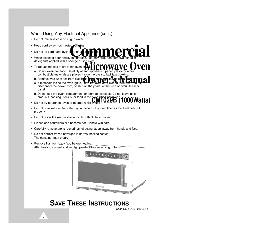 Samsung CM1029B owner manual When Using Any Electrical Appliance 