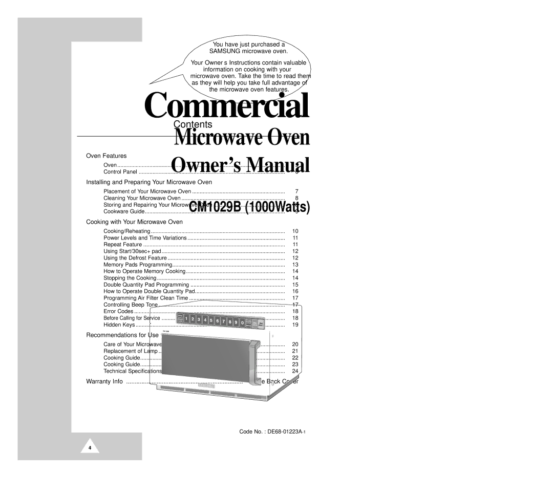 Samsung CM1029B owner manual Contents 