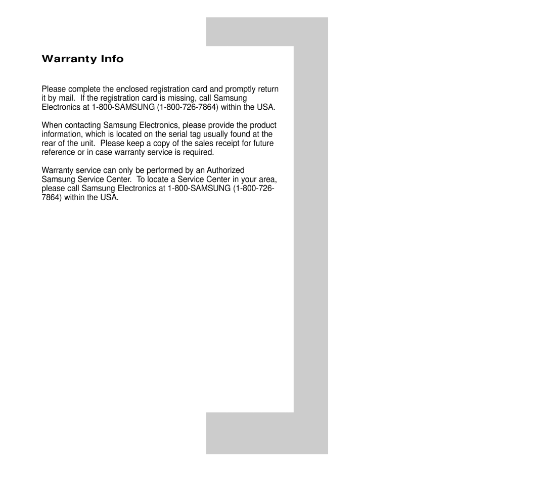 Samsung CM1029B owner manual Warranty Info 