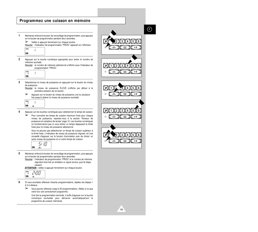 Samsung CM1029/XEF manual Programmez une cuisson en mémoire 