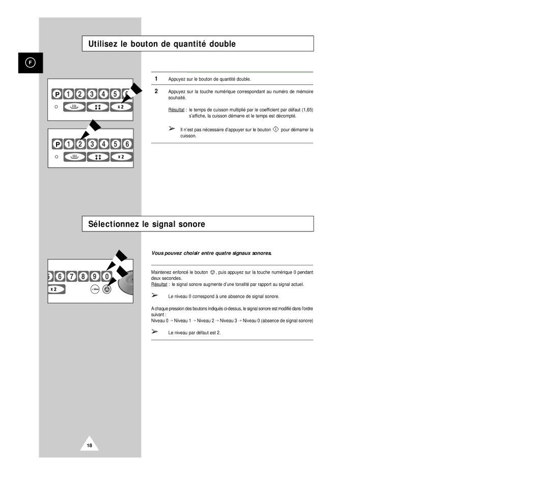 Samsung CM1029/XEF manual Utilisez le bouton de quantité double, Sélectionnez le signal sonore 