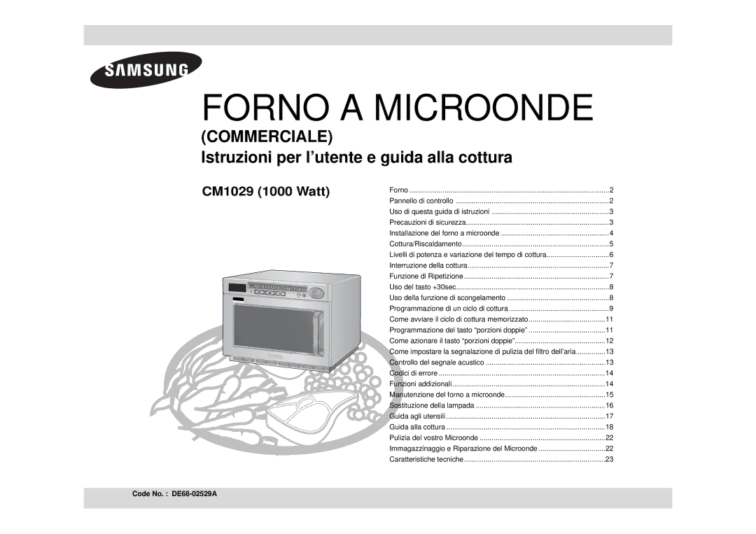 Samsung CM1029/XET manual Forno a Microonde, Code No. DE68-02529A 