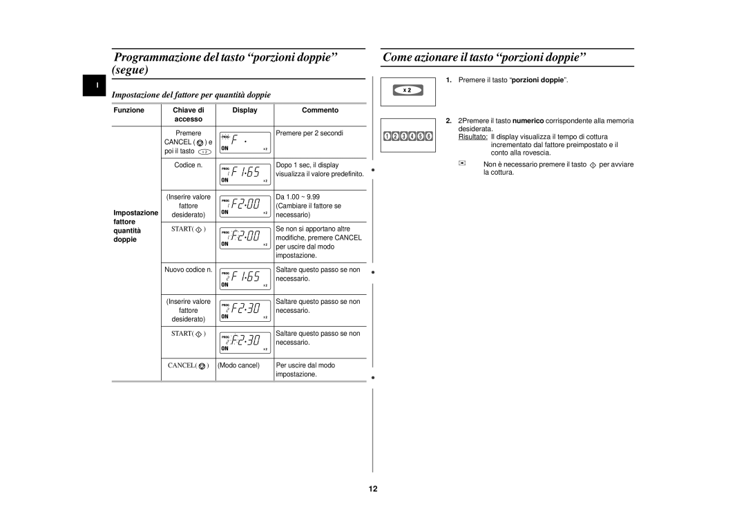 Samsung CM1029/XET manual Programmazione del tasto porzioni doppie segue, Come azionare il tasto porzioni doppie 