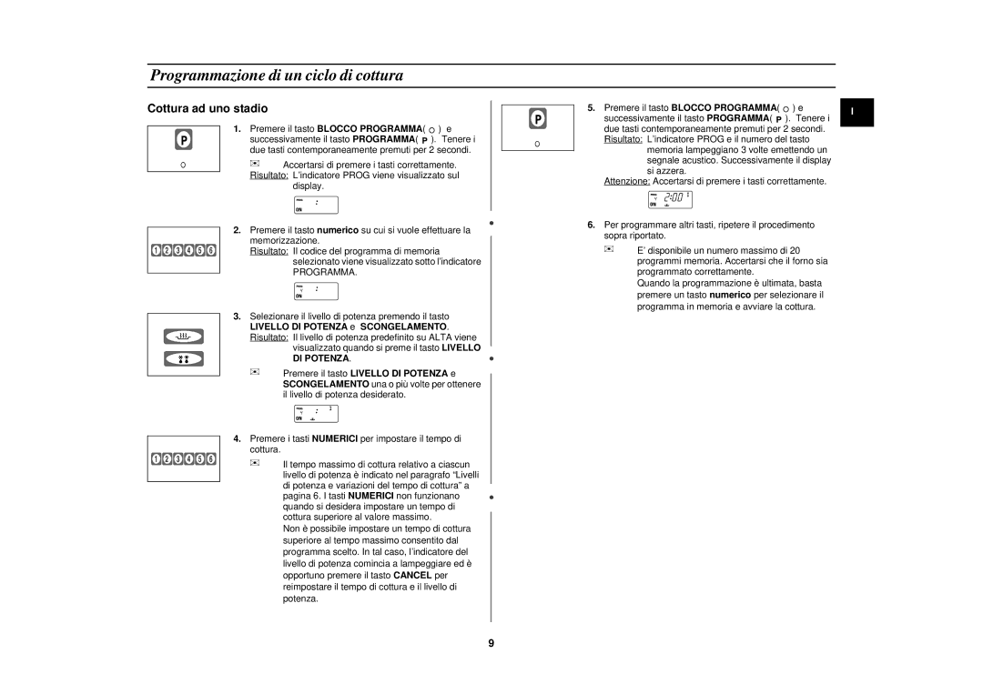 Samsung CM1029/XET manual Programmazione di un ciclo di cottura 