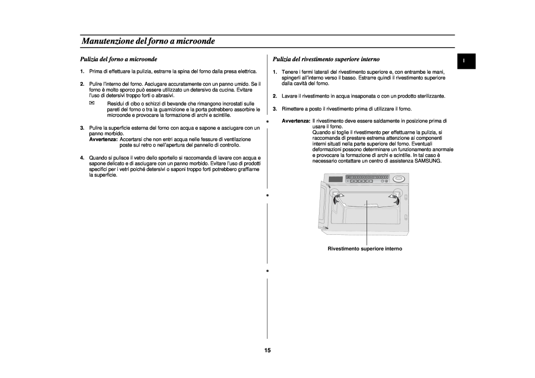 Samsung CM1029/XET manual Manutenzione del forno a microonde, Pulizia del forno a microonde 