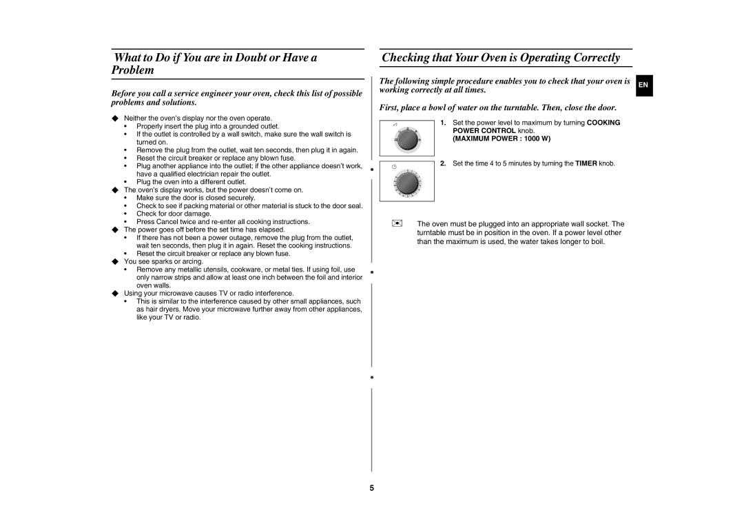 Samsung CM1039A-K/XEU What to Do if You are in Doubt or Have a Problem, Checking that Your Oven is Operating Correctly 