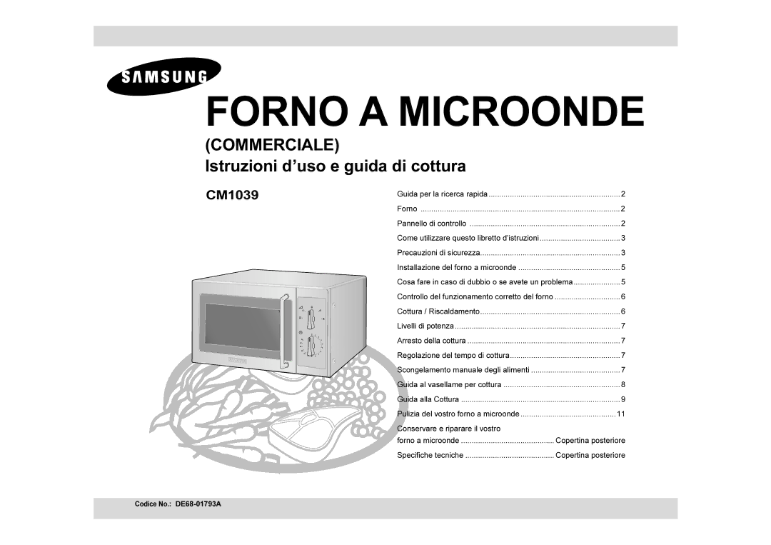 Samsung CM1039/XET manual Forno a Microonde 