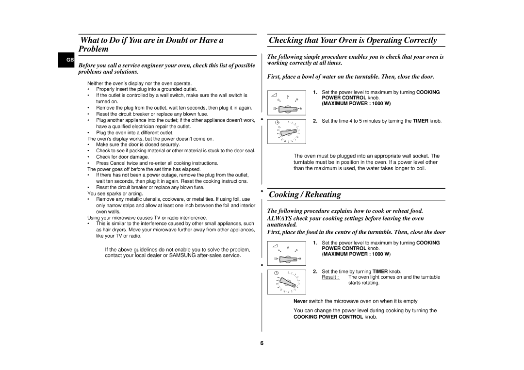 Samsung CM1039/XEU manual What to Do if You are in Doubt or Have a Problem, Checking that Your Oven is Operating Correctly 