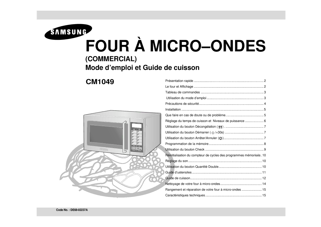 Samsung CM1049/XEF manual Four À MICRO-ONDES 