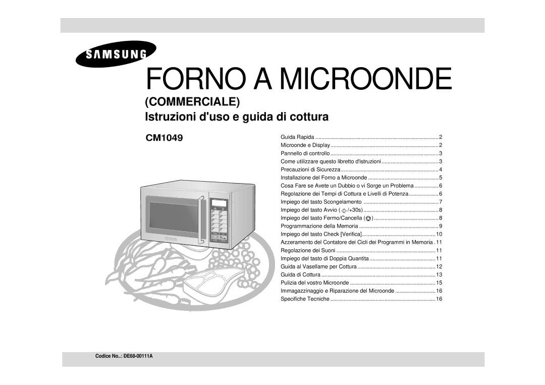 Samsung CM1049/XET manual Forno a Microonde 