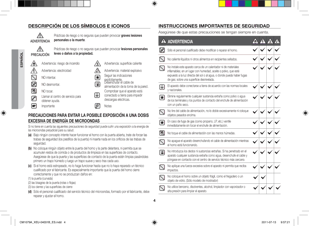 Samsung CM1079A-1/XEU manual Advertencia, Personales o la muerte 