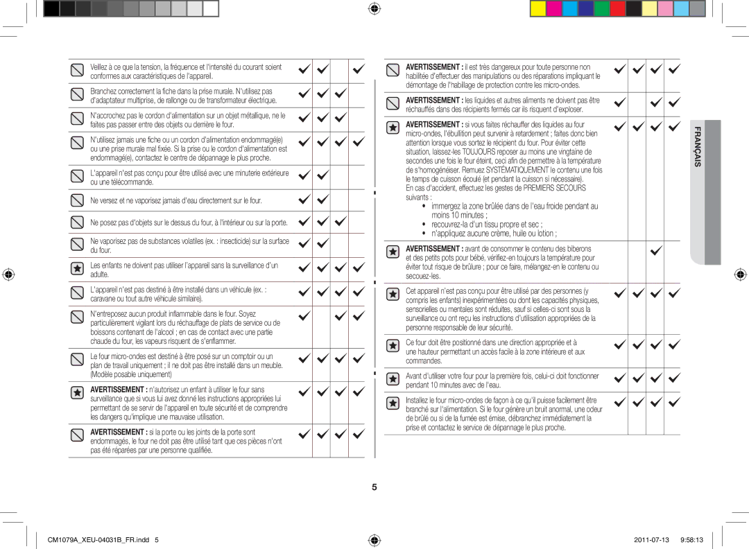 Samsung CM1079A-1/XEU manual Avertissement si vous faites réchauffer des liquides au four 